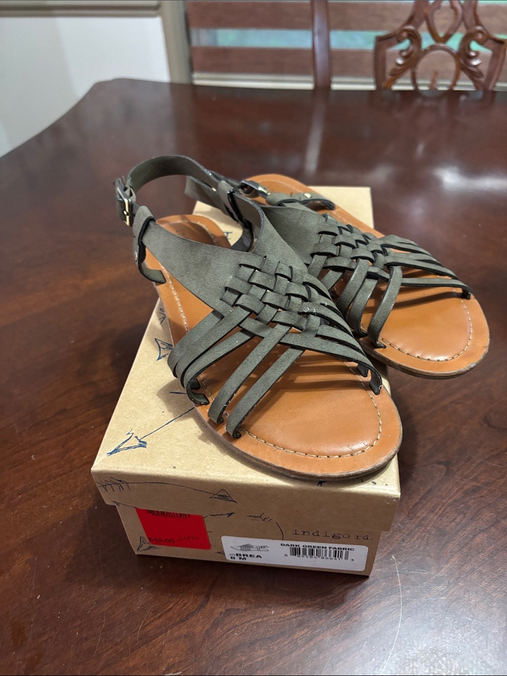 Indigo Olive Green Braided Leather Sandals